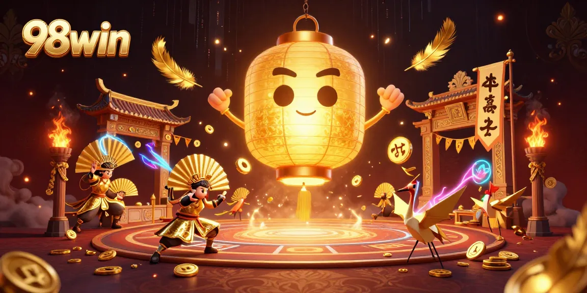 Experience thrilling wins at 98win surrounded by enchanting characters in a vibrant casino scene.