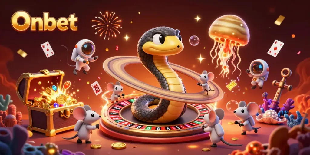 Experience the thrilling Onbet casino adventure with coiled Saturn snake roulette and cosmic dealer.