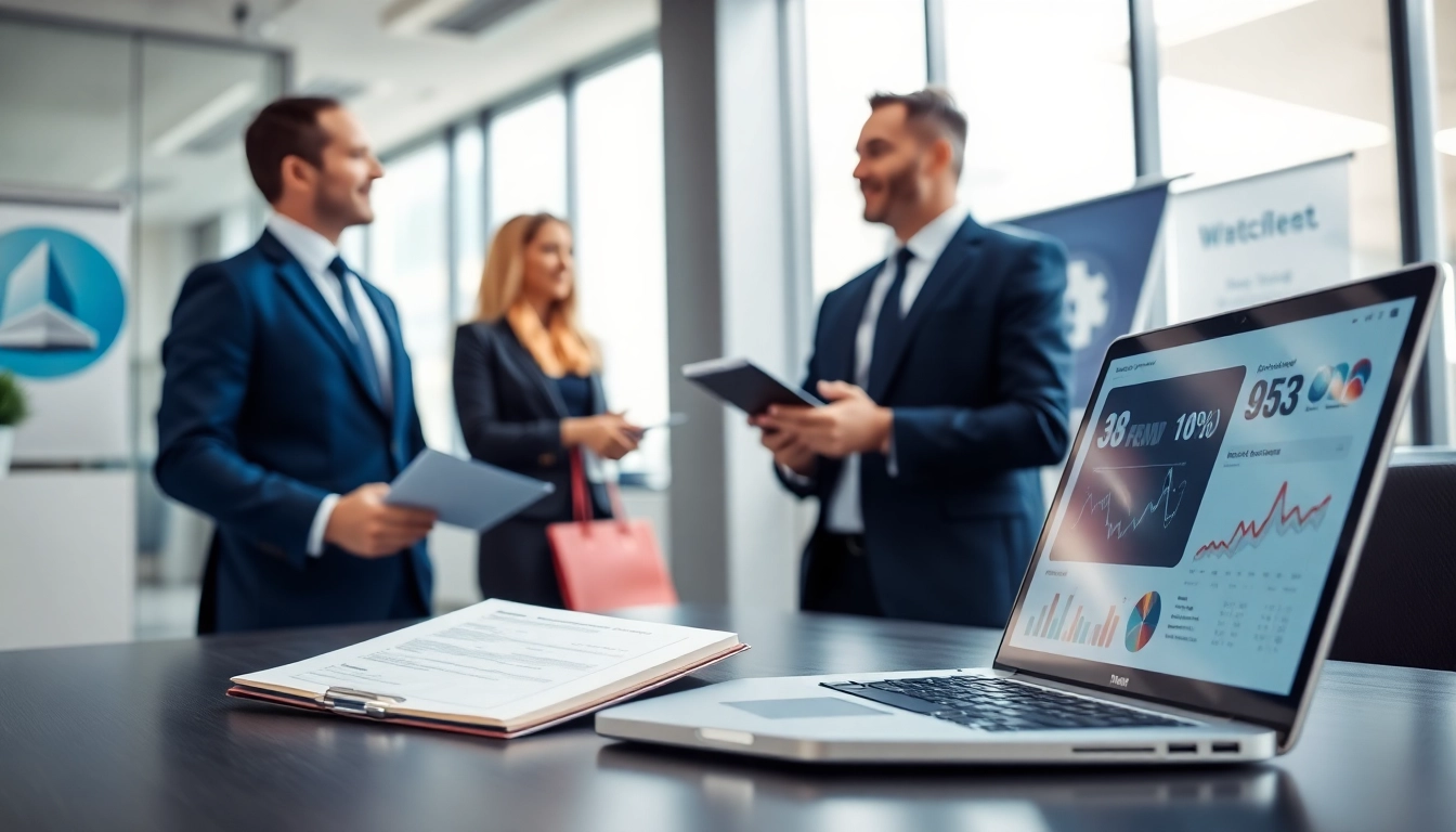 Engaging B2B mystery Shopping scenario showing a shopper and sales rep interacting in a modern office.