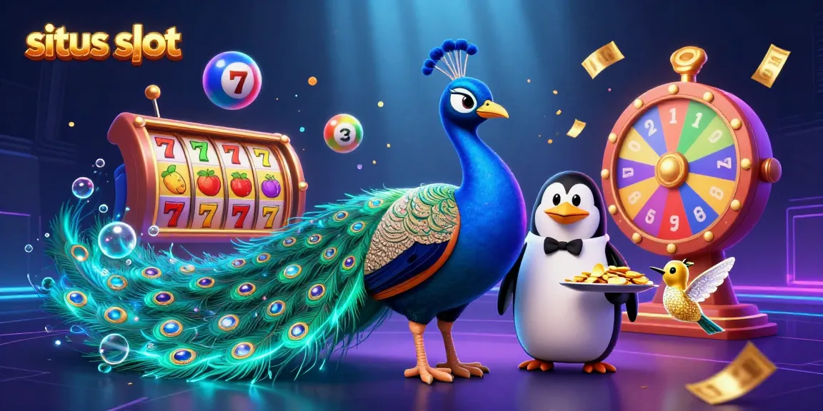 Engage with situs slot excitement in this vibrant 3D illustration featuring colorful characters and dynamic casino elements.