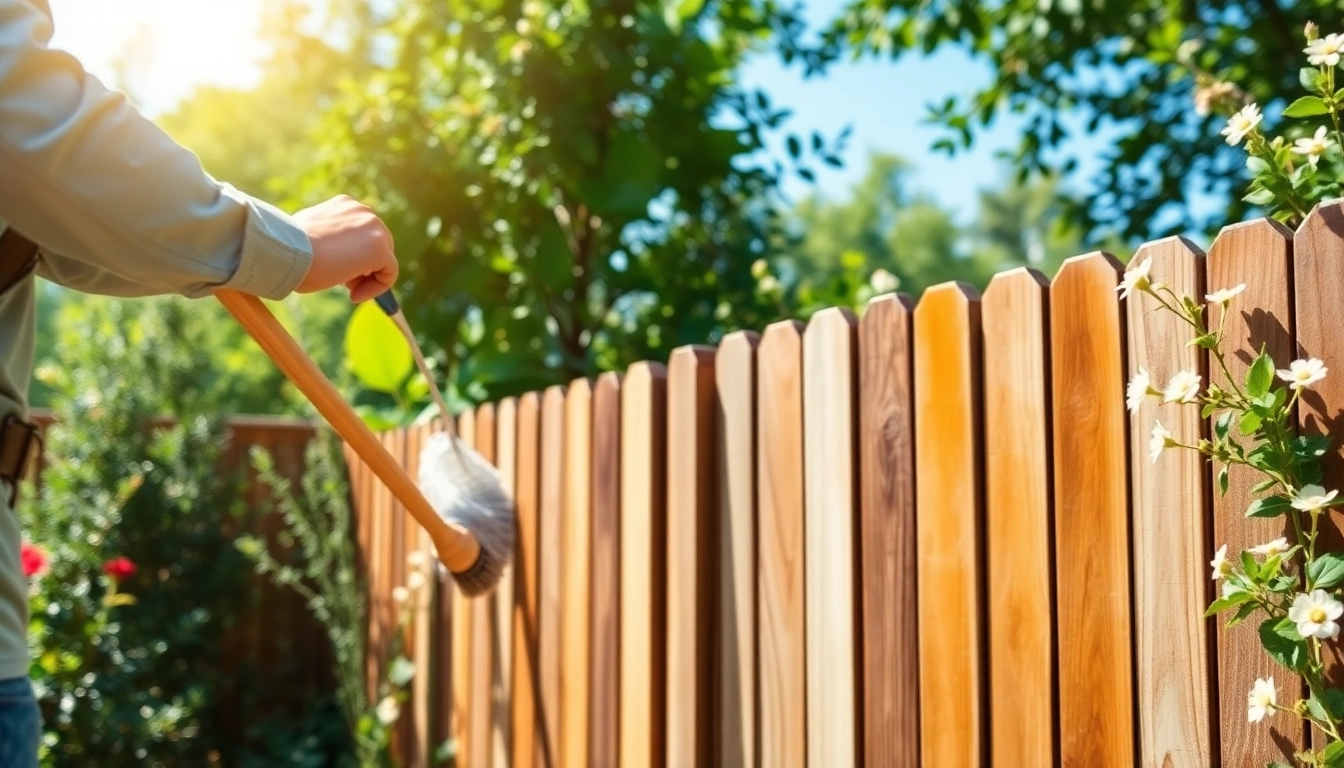 Fence Cleaning in action as a professional restores a wooden fence using eco-friendly products.