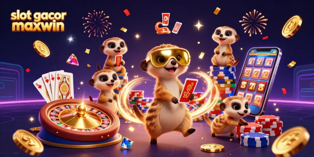 Experience excitement at slot gacor maxwin with lively meerkats and golden casino elements!