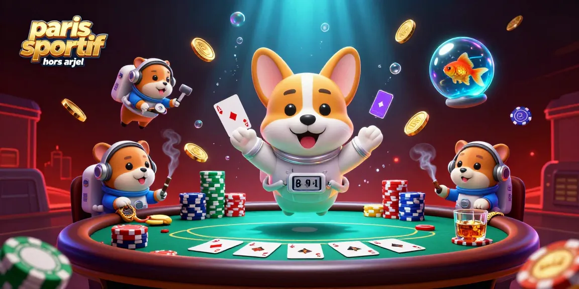 Illustration dynamique de paris sportif hors arjel, mettant en scène un corgi astronaute et un hamster de contrôle de mission.