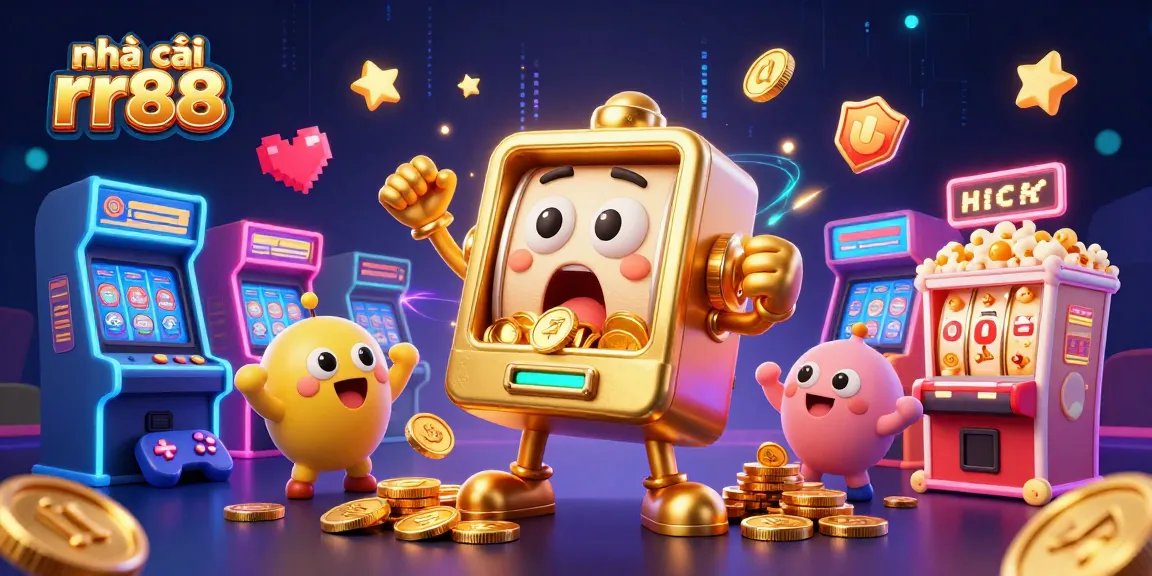 Experience jackpots with nhà cái rr88 illustrated through a lively slot scene, celebrating wins and vibrant gaming.