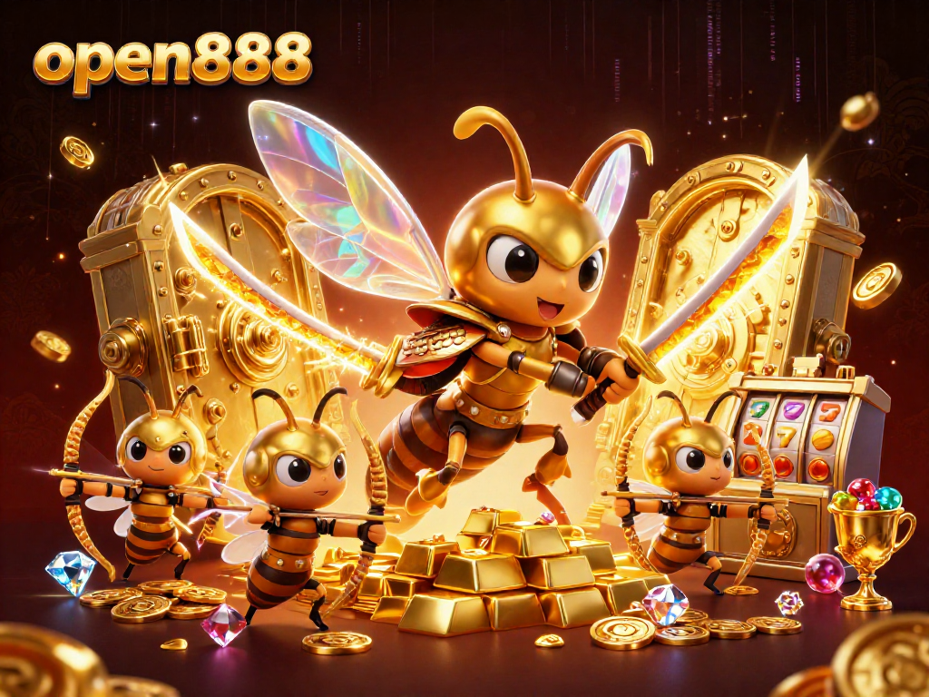 Experience exciting gameplay with open888 through vibrant 3D casino scenes featuring gold and jewels.