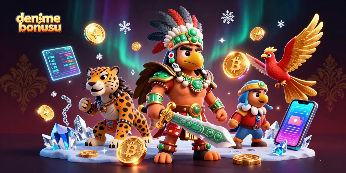 Experience deneme bonusu excitement with dynamic crypto-themed Aztec warriors in a vibrant casino scene.