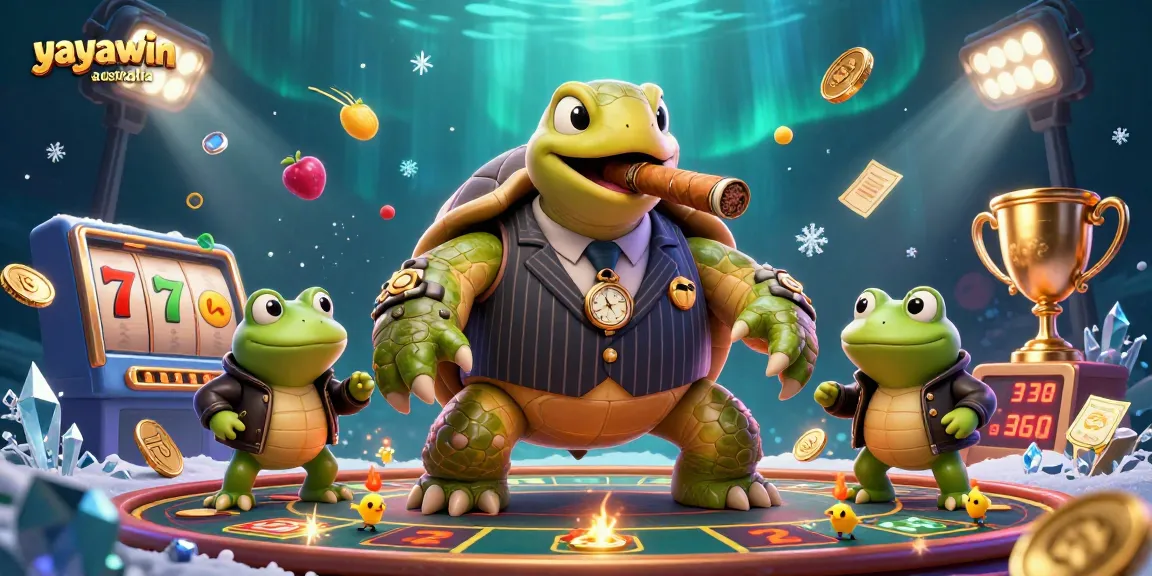 Experience the thrill of yayawin australia with a vibrant casino scene featuring a snapping turtle and bullfrog enforcers.