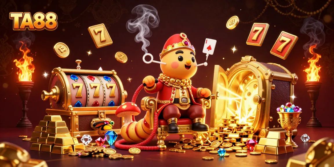 TA88 combines classic slots and poker in a vibrant 3D casino illustration.