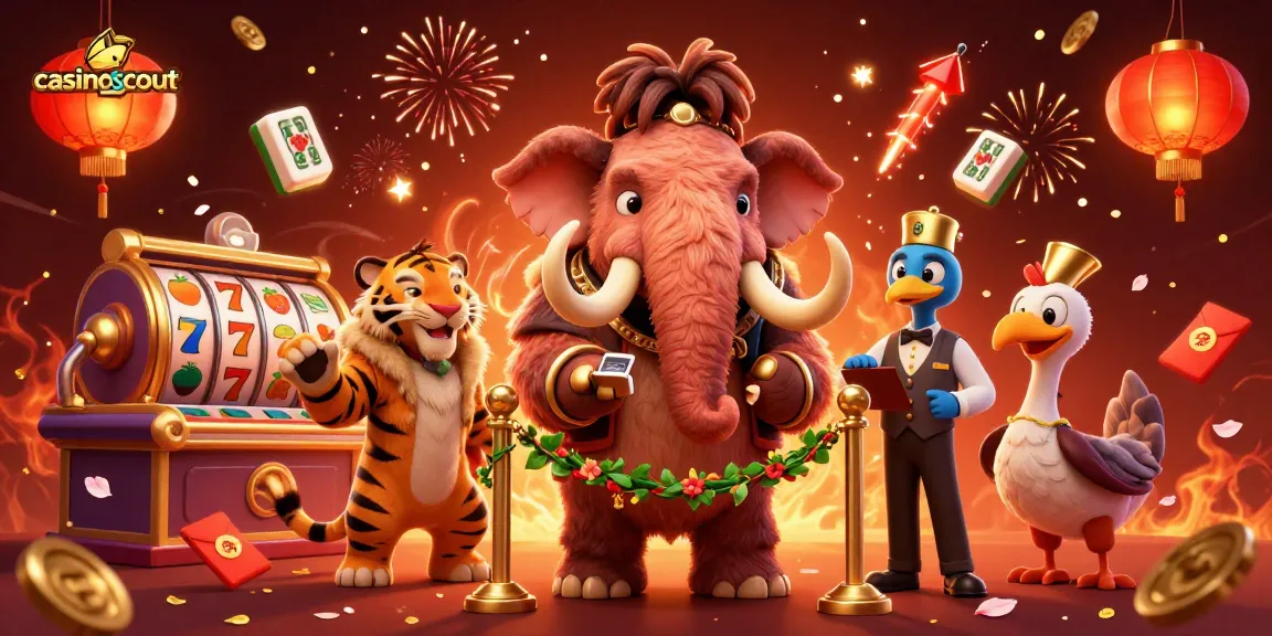 Experience the vibrant atmosphere of casinoscout with a woolly mammoth bouncer and a saber-toothed tiger.
