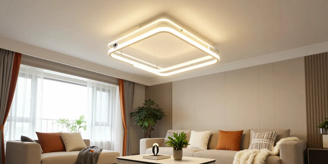 Lustra cu telecomanda modernă în living, iluminând o atmosferă elegantă și confortabilă.