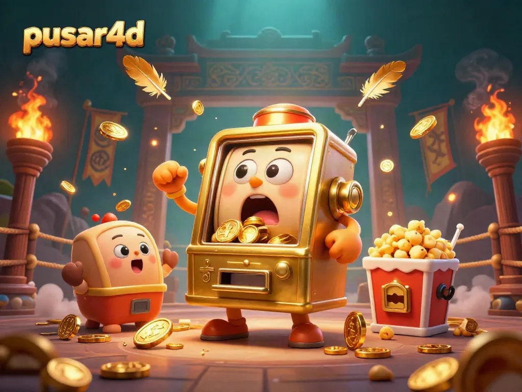 Pusar4d golden slot machine celebrates a jackpot win with coins and baby slots, creating an exciting casino ambiance.