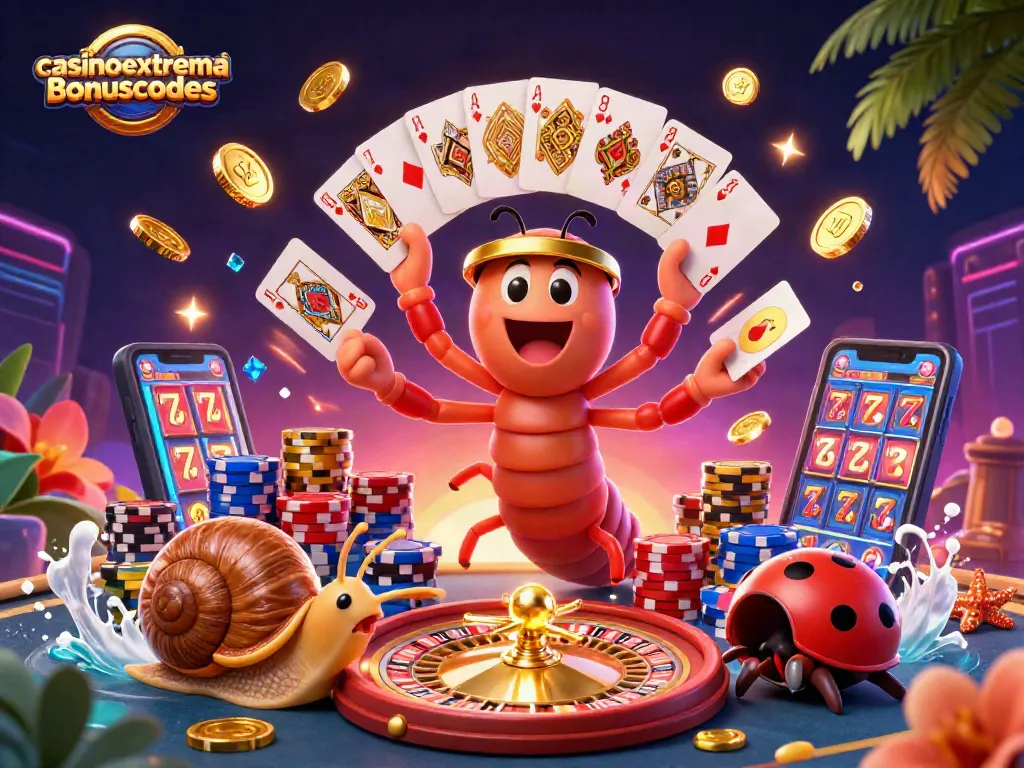 Experience the thrill of casinoextremebonuscodes with a vibrant 3D illustration showcasing dynamic gaming action.