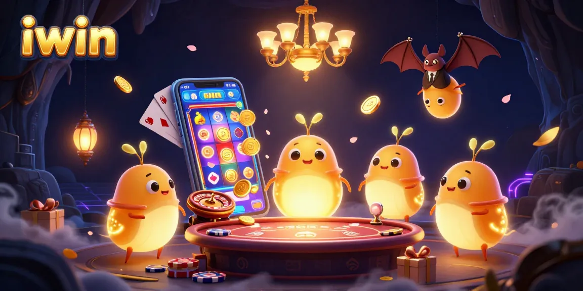 iwin casino illustration showcasing animated glowworms illuminating a vibrant gaming scene.