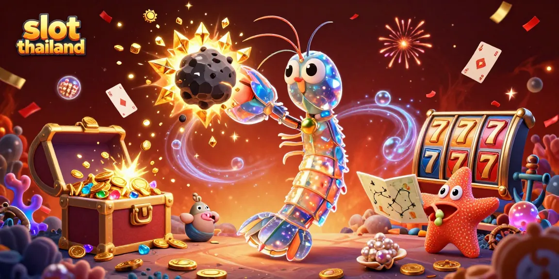 Experience the excitement of slot thailand with vibrant gems and golden coins bursting from a dynamic casino scene.