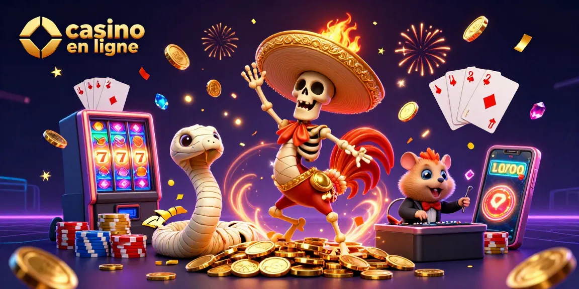 Dansez avec le casino en ligne, un rooster mariachi et un serpent momifié sur un tas de pièces d'or.