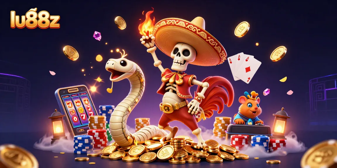 Experience exciting gambling action with lu88z, featuring animated casino characters celebrating big wins.