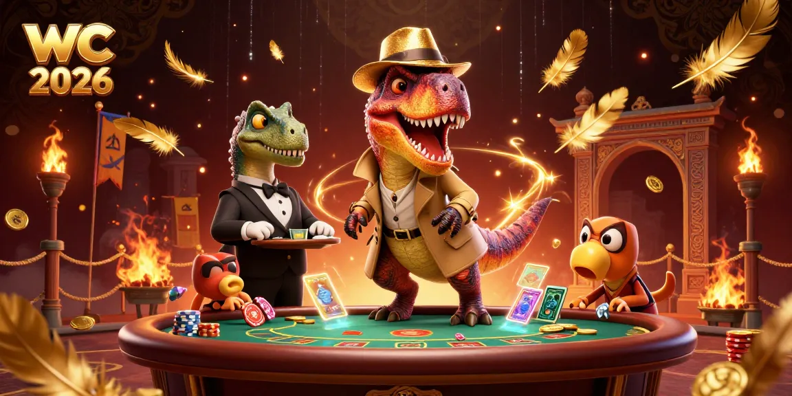Engage with exciting wc 2026 gambling activities featuring velociraptor card counters at blackjack tables.