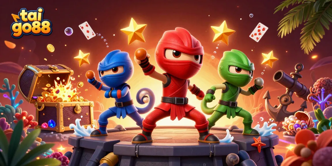 Engage with tai go88's exhilarating atmosphere featuring a vibrant 3D ninja chameleon team in action.