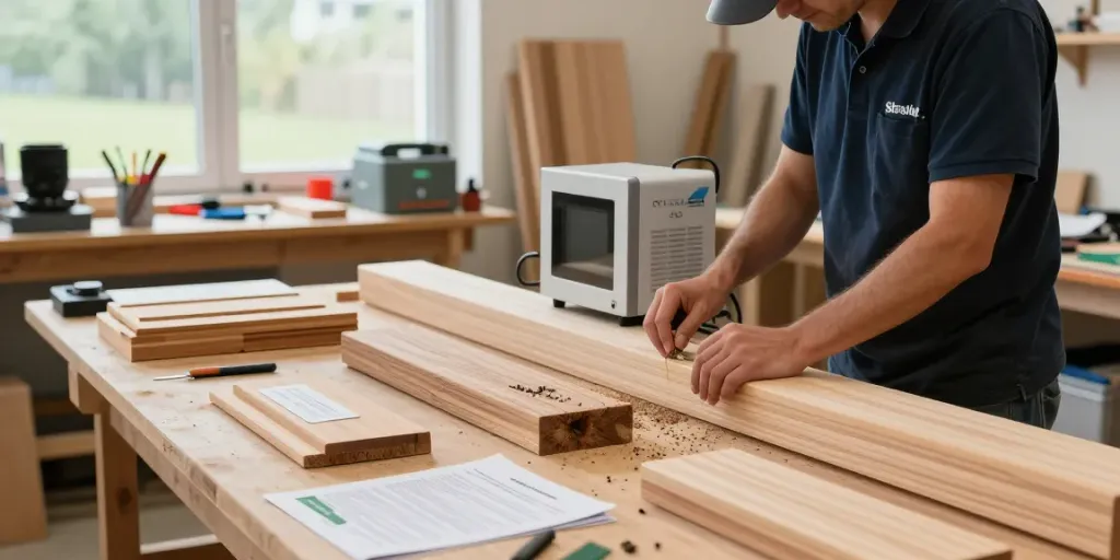 Shashel® microwave device in action eliminating wood-boring insects in a professional workshop.