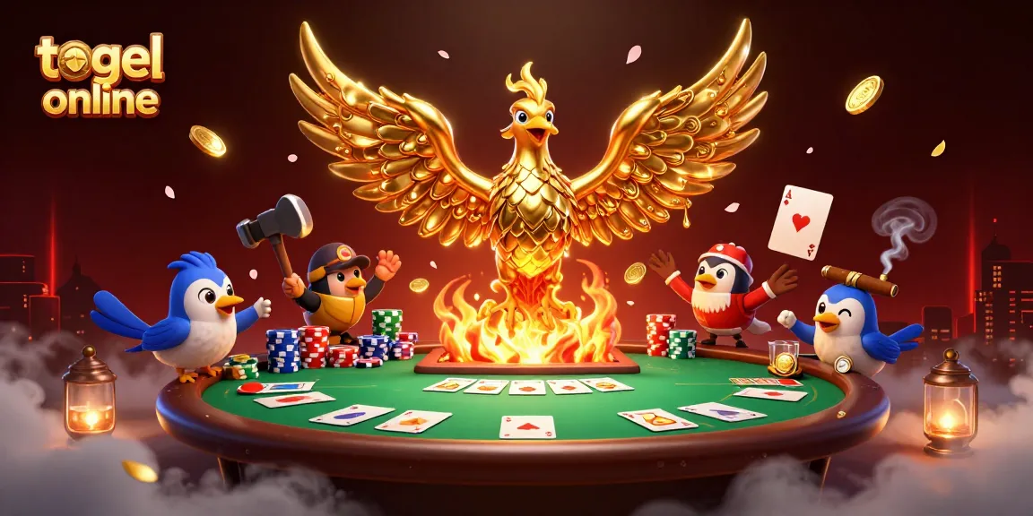 Experience togel online with an interactive 3D illustration featuring a golden phoenix in a casino setting.