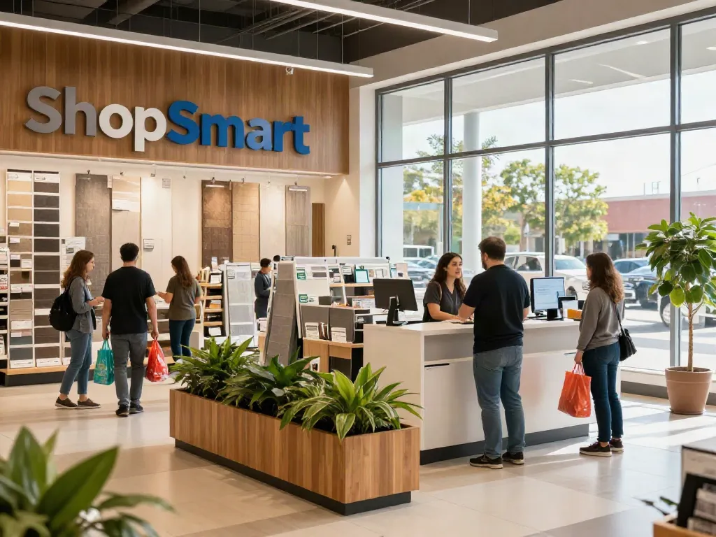 ShopSmart offers eco-friendly products and high-quality floor solutions in a welcoming storefront.