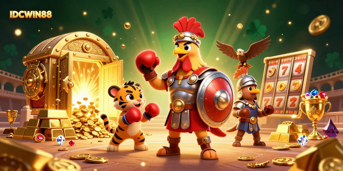 Experience thrilling gameplay with IDCWIN88's captivating 3D casino illustration showcasing grand gambling elements.