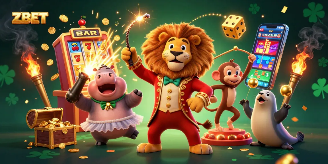 ZBET engages players with vibrant casino fun, featuring a lively circus scene and jackpot excitement.