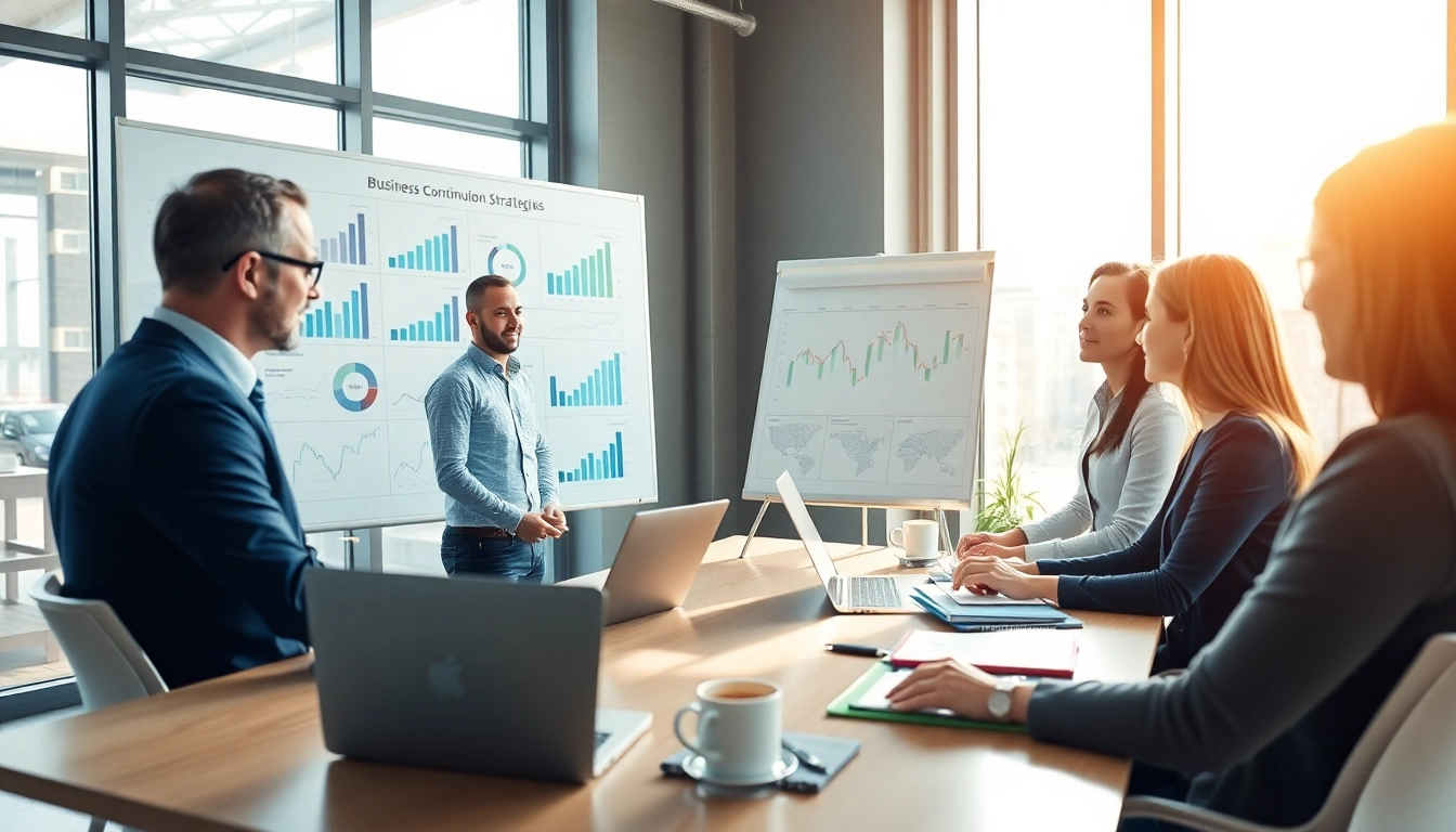 Business continuation insurance Canada discussion among professionals in a modern office.