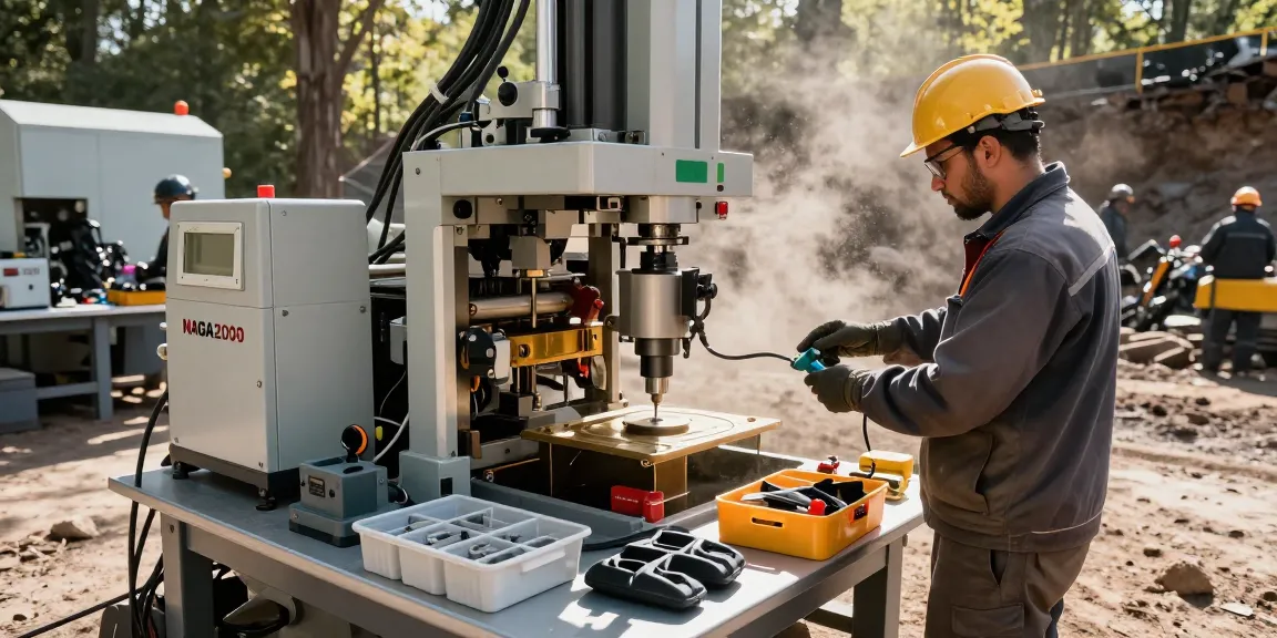 NAGA2000 technician operating advanced gold extraction equipment in a mining site.