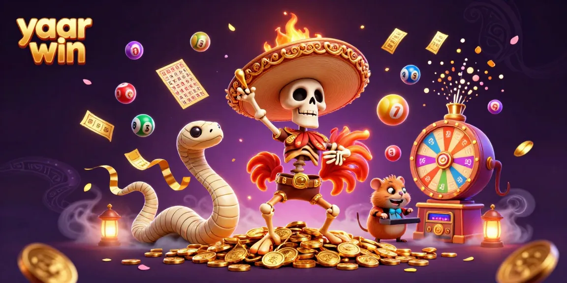 Experience the thrill of yaar win at this dynamic casino scene with vibrant characters and lottery excitement.