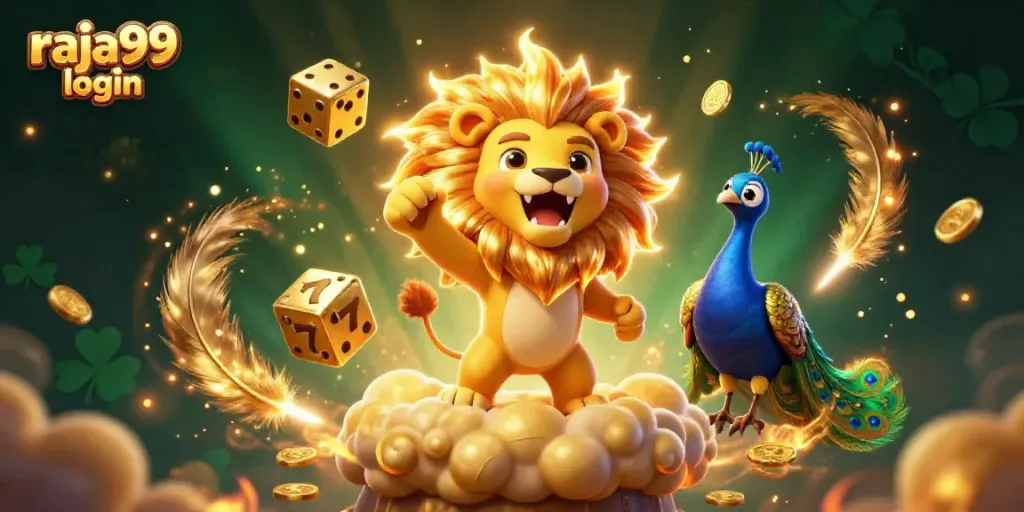 Experience seamless raja99 login with exciting 3D casino illustration featuring iconic characters and elements.