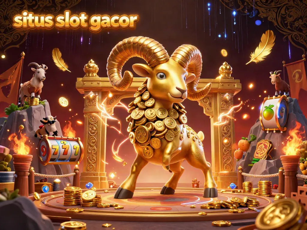 Experience situs slot gacor excitement with a dynamic scene showcasing energetic gameplay, golden symbols, and slot elements.