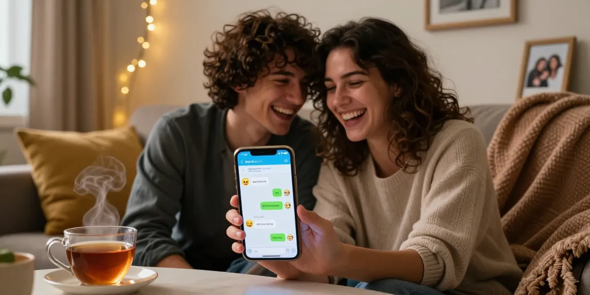 Couple engaging in ai sexting through a smartphone in a cozy and intimate home setting.