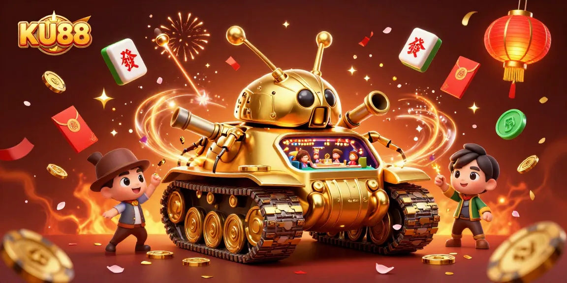 Experience the vibrant world of KU88 in this dynamic 3D casino scene filled with excitement and celebration.