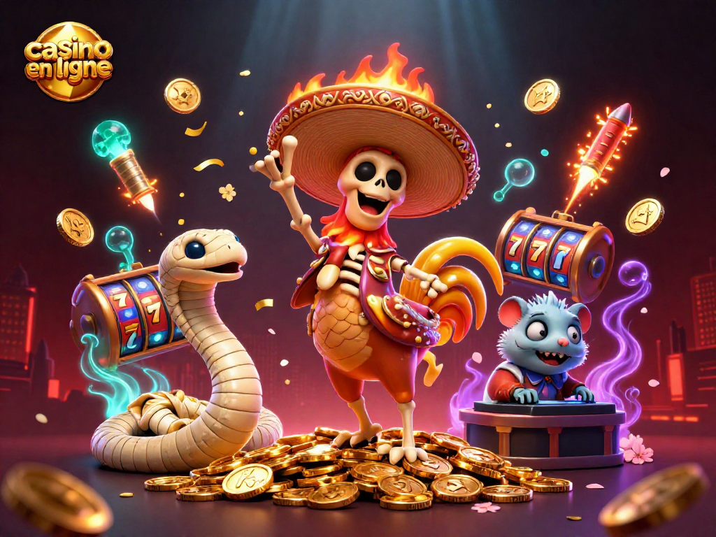 Jouez au casino en ligne avec un perroquet mariachi au milieu de pièces d'or et de symboles chanceux.