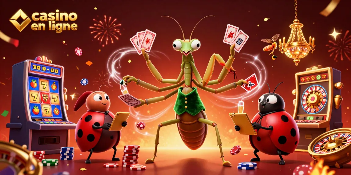 Faites l'expérience des sensations du casino en ligne avec une illustration animée festive et colorée.