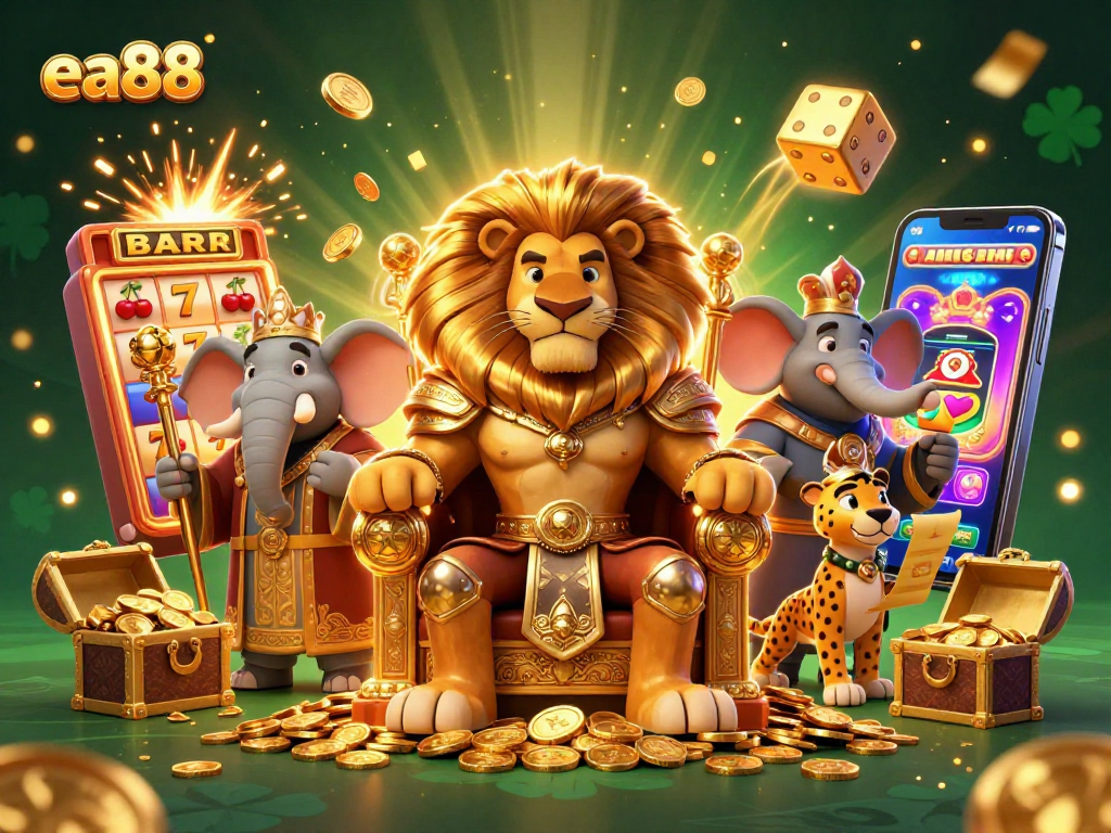Engage in thrilling gameplay at ea88 with a vibrant 3D casino scene showcasing exciting jackpots and games.