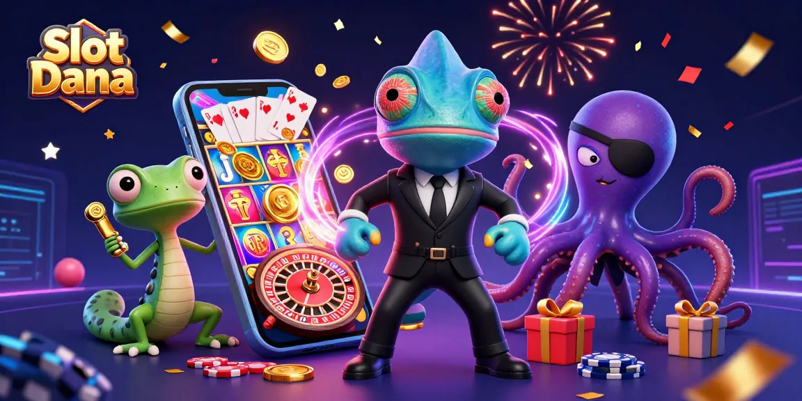 Menangkan Slot Dana dengan chameleon, gecko, dan octopus dalam aksi kasino yang meriah.