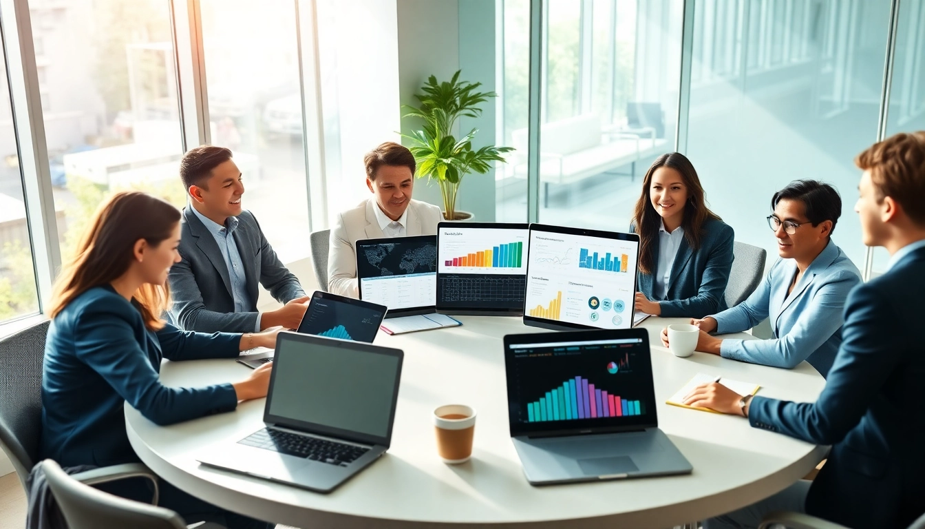 Team collaborating in a meeting using sales AI software tools for innovative strategies.