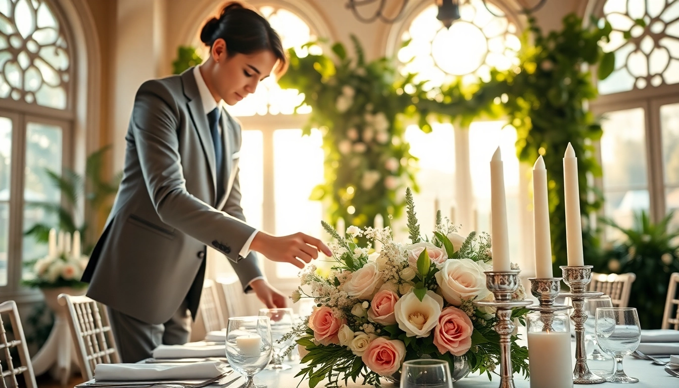 Professional Washington dc wedding coordinator preparing a stunning venue for a joyful celebration.