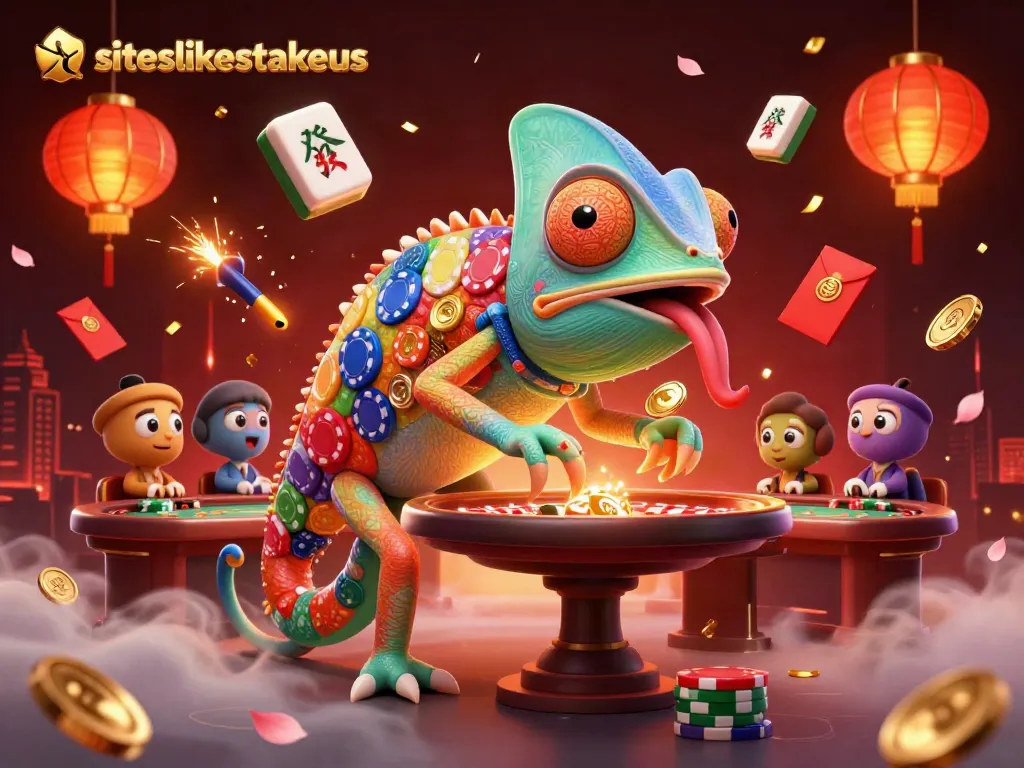 Play engaging casino games like siteslikestakeus, with golden coins flying and vibrant animated characters.