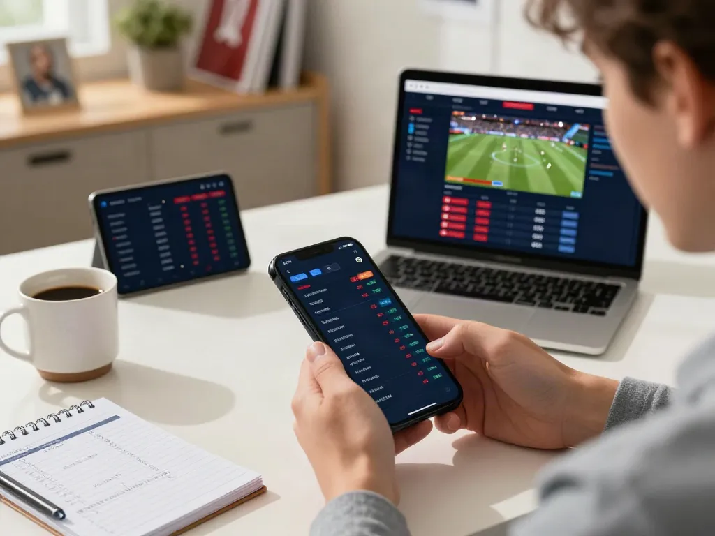 Engaged user on WWBOLA analyzing game data on mobile device