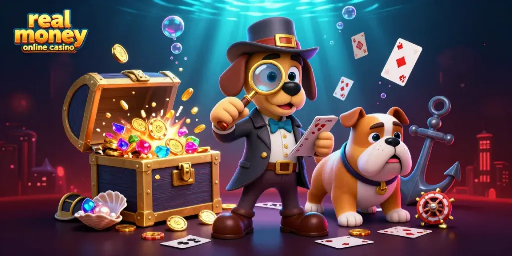 Identify the best real money online casino with vibrant gaming elements and dynamic characters.