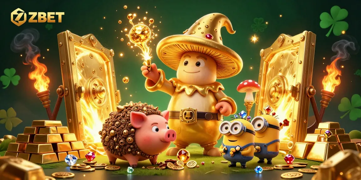 ZBET offers incredible gaming experiences with a magical casino scene featuring treasures and charming characters.