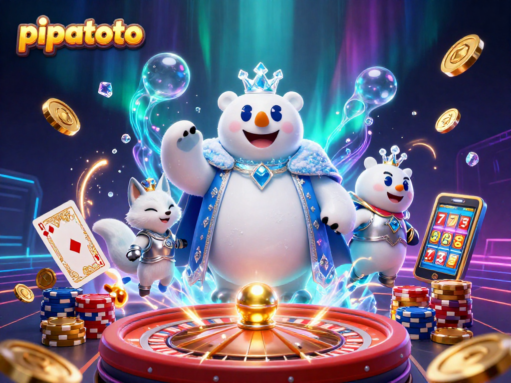 Experience the magic of pipatoto with a polar bear king and snow fox in a dazzling casino scene filled with gold.