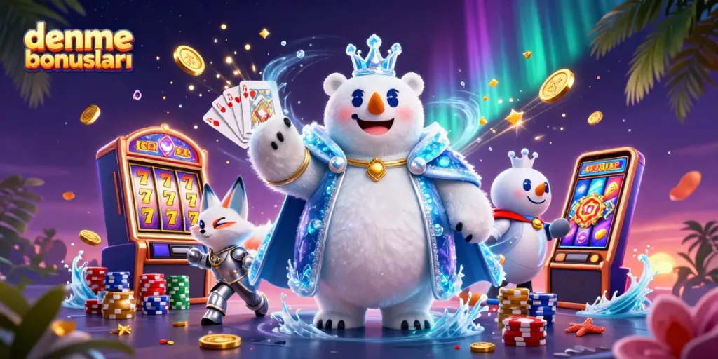 Experience deneme bonusları with an exciting 3D illustration of slots and casino elements.