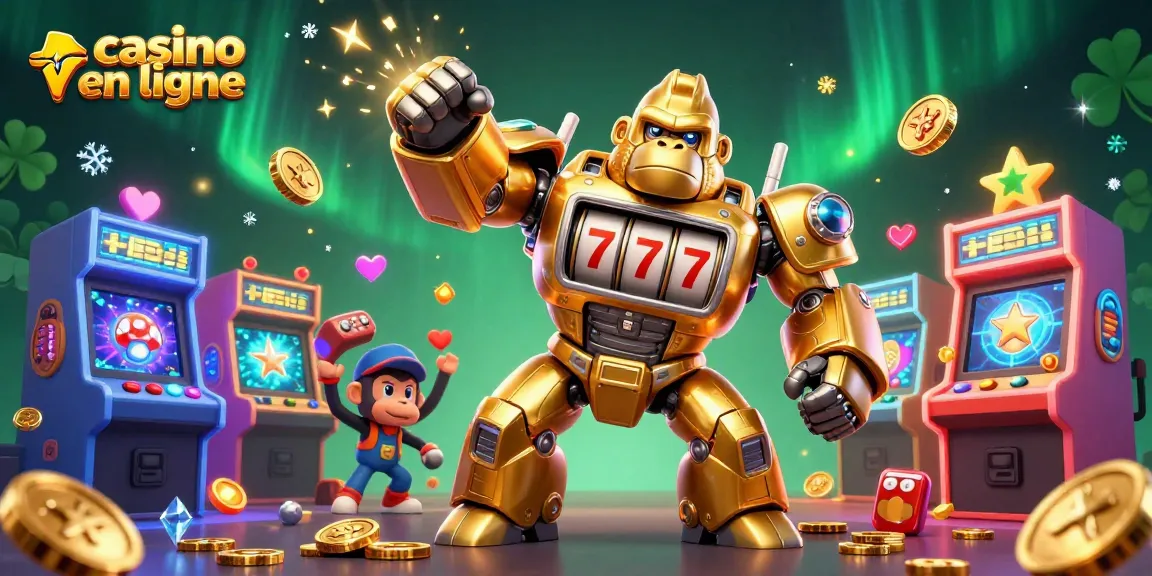 Offrez une expérience de casino en ligne captivante avec un gorille d'or transformateur et des éléments de jeu vibrants.