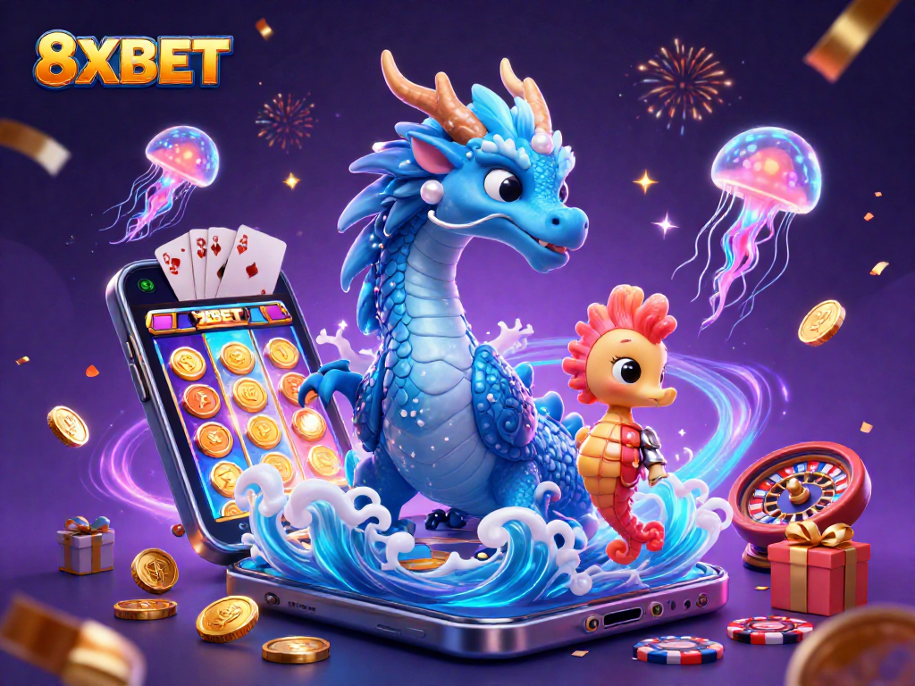 Players win big at 8XBET with vibrant games featuring a dragon and seahorse in action.