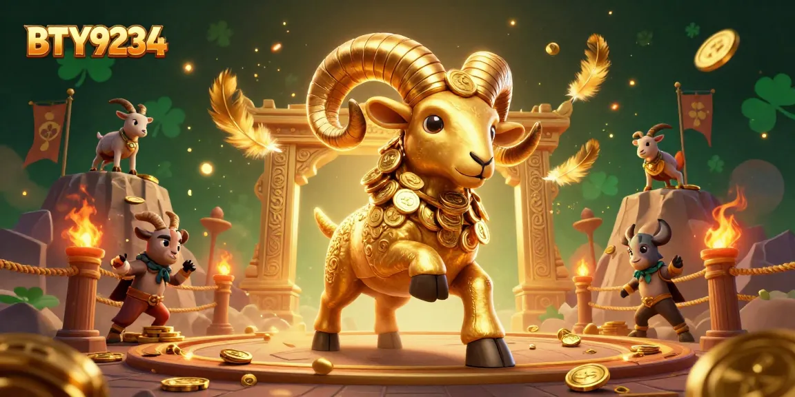 Engage with BTY9234 as a golden ram charges through a vibrant 3D casino battlefield