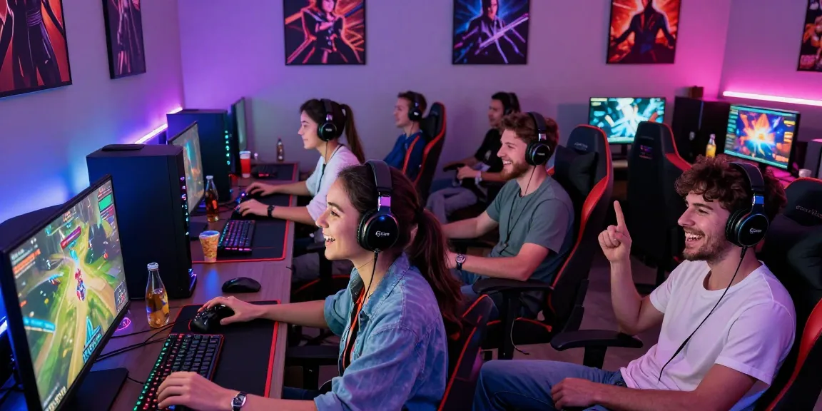 Friends engaged in an exciting gaming session on mantra88 platform, showcasing a modern gaming setup.